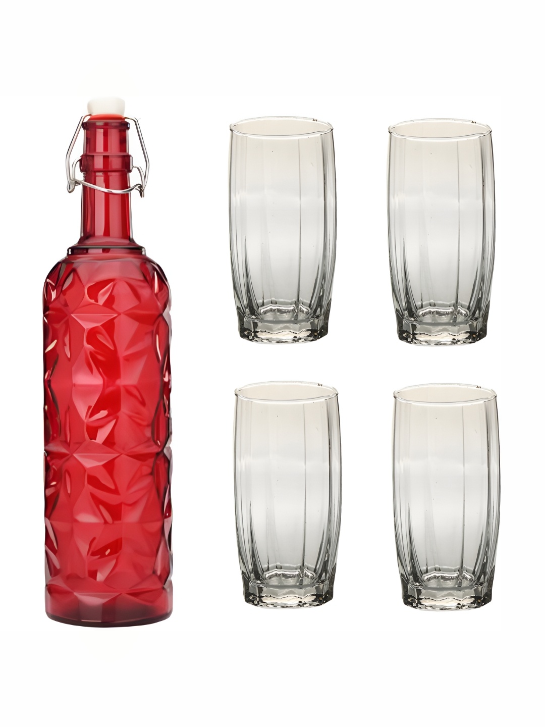 

Afast Red & Transparent 5 Pieces Glasses With Water Bottle Set