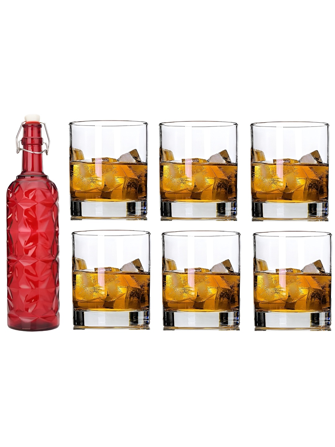 

Afast Red & Transparent 6 Pieces Glasses With Water Bottle Set
