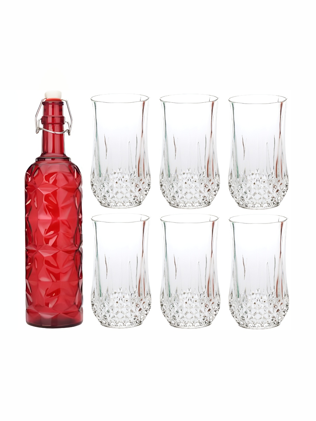 

Afast Red & Transparent 7 Pieces Glasses With Water Bottle Set