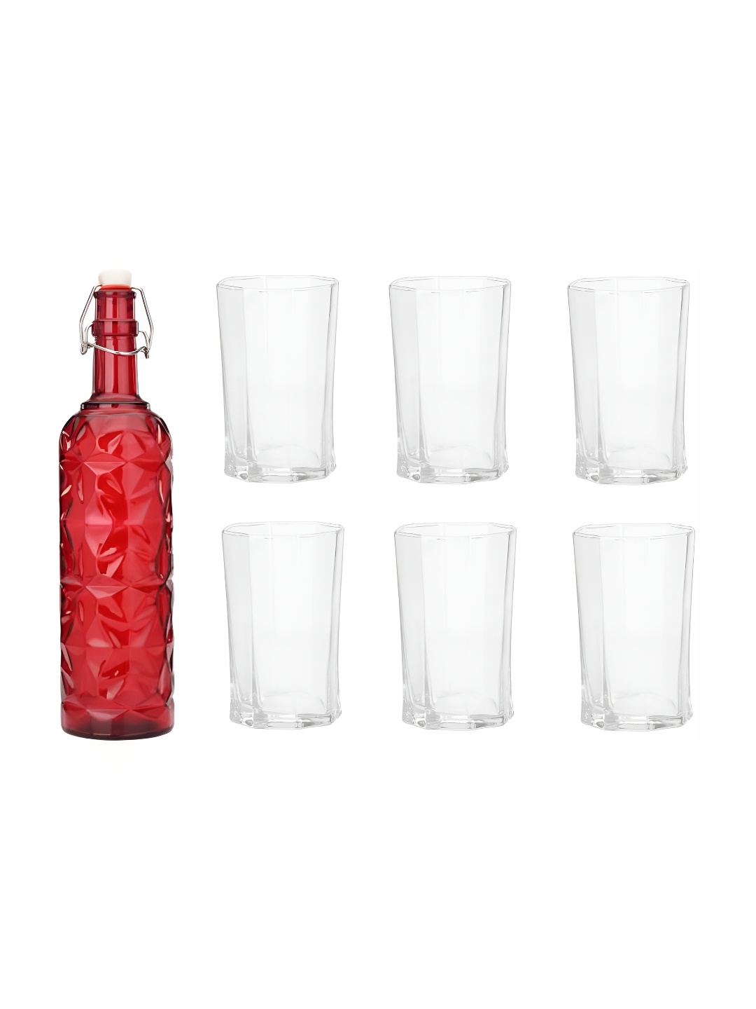 

Afast 6 Pieces Red & Transparent 7 Pcs Water Bottle & Glasses