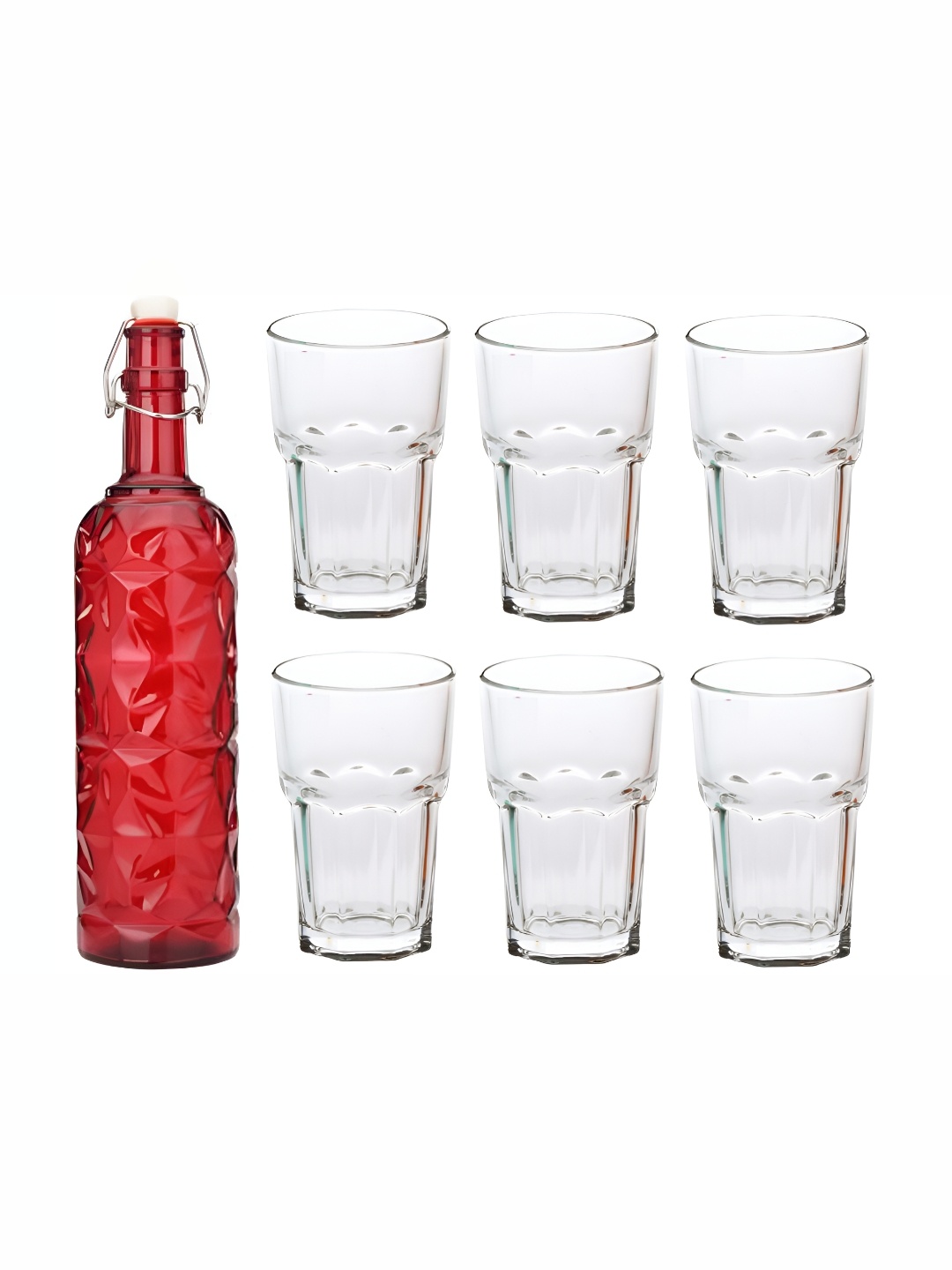 

Afast 7 Pieces Red & Transparent Glasses With Water Bottle