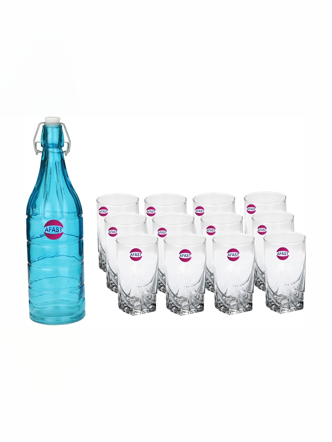 

Afast Blue & Transparent 13 Pieces Glasses With Water Bottle Set