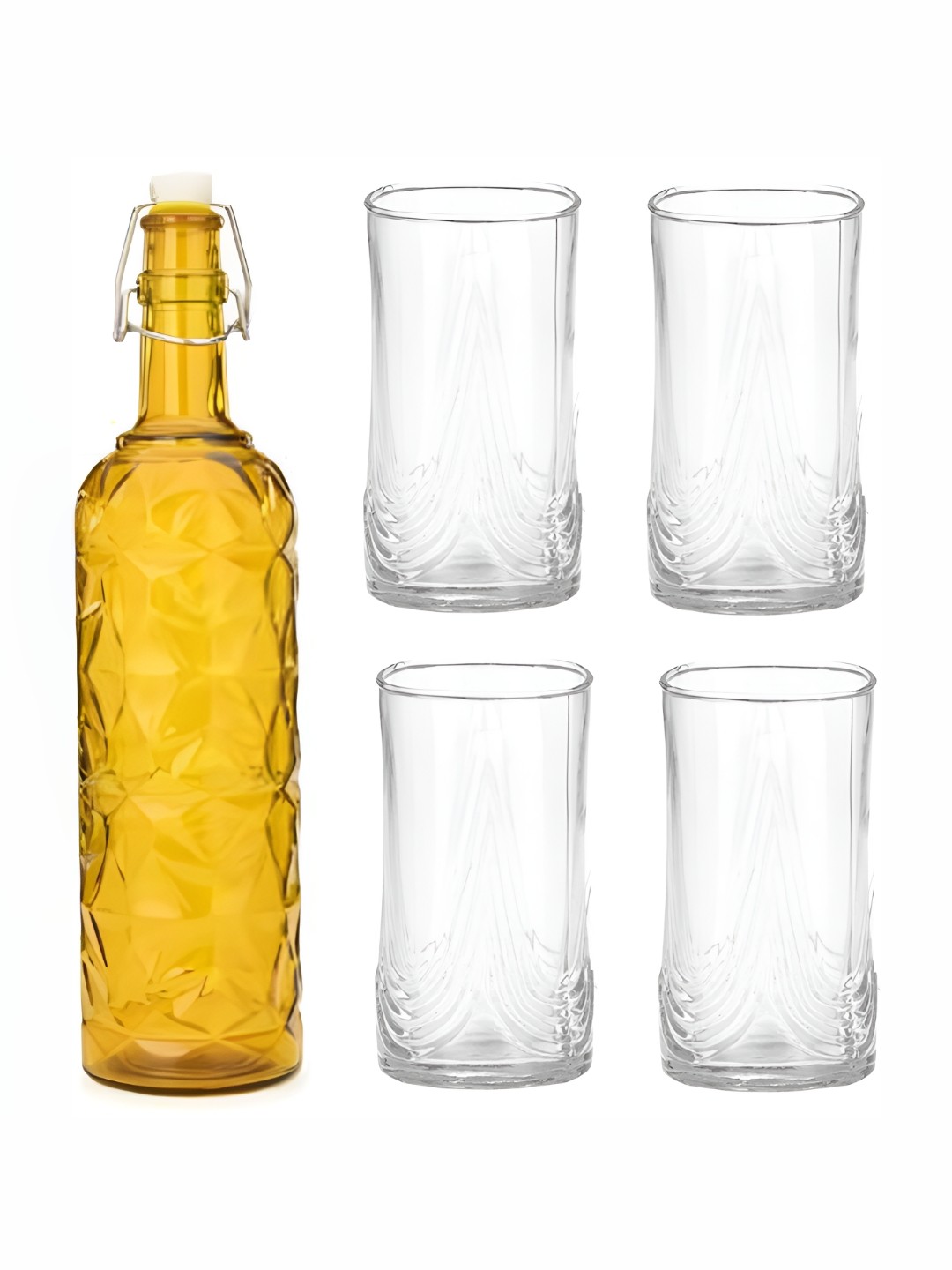 

Afast Yellow Transparent 5 Pieces Water Bottle With Glasses Set