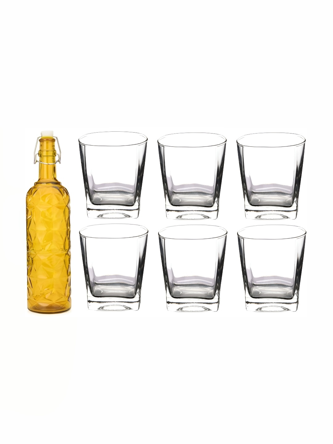 

Afast Yellow & Transparent 7 Pieces Water Or Juice Glasses & Bottle
