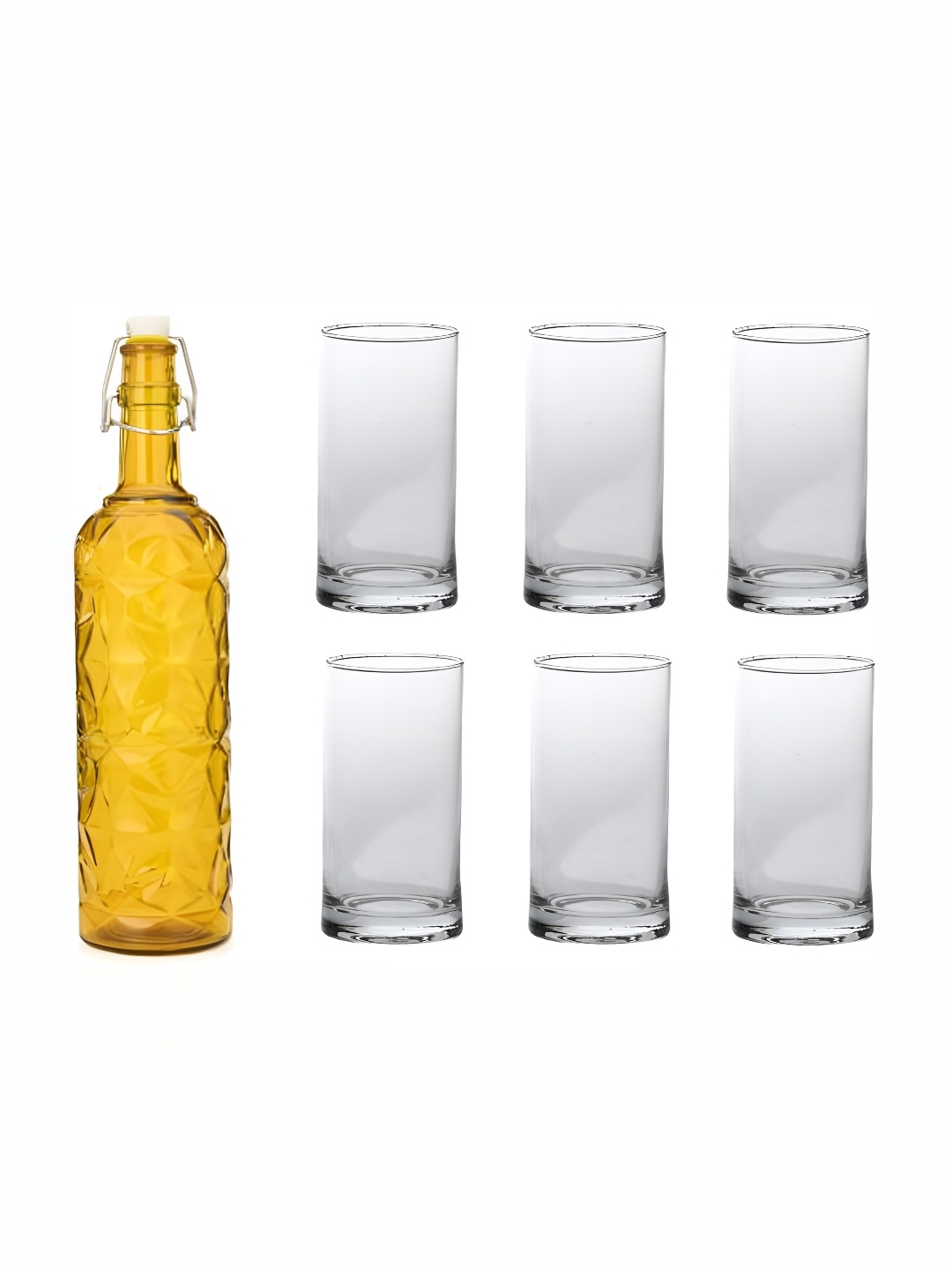 

Afast Yellow & Transparent 7 Pieces Water Or Juice Glasses & Bottle