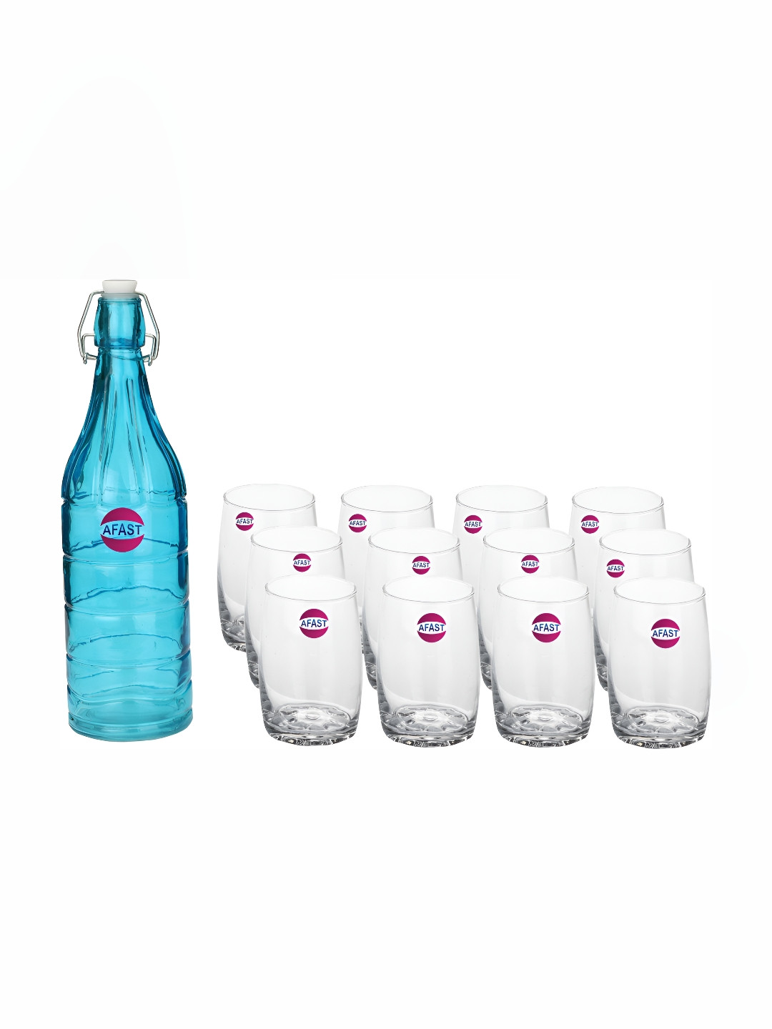 

Afast Blue & Transparent 13 Pieces Water Or Juice Glasses & Bottle