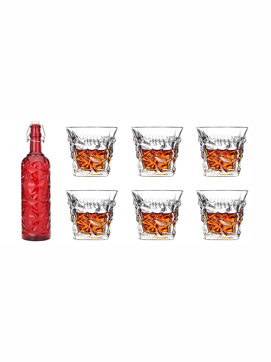

Afast Red & Transparent 7 Pieces Glasses With Water Bottle Set