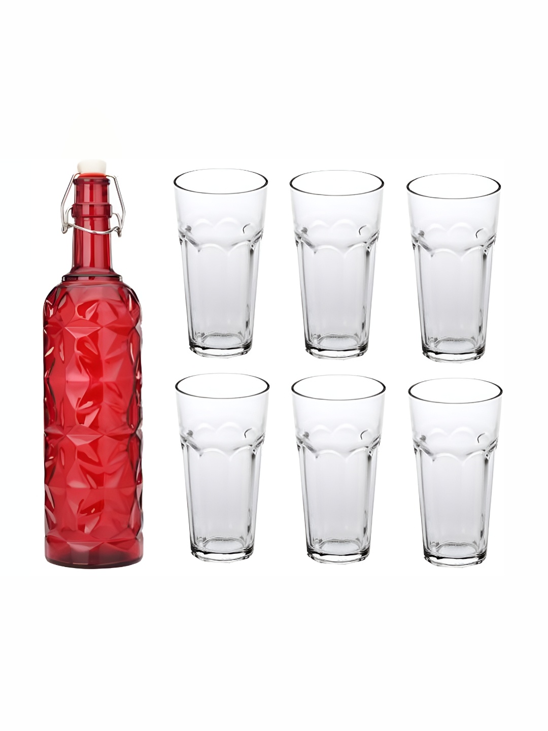 

Afast Red & Transparent 7-Pcs Glass With Water Or Juice Glass Water Bottle Set
