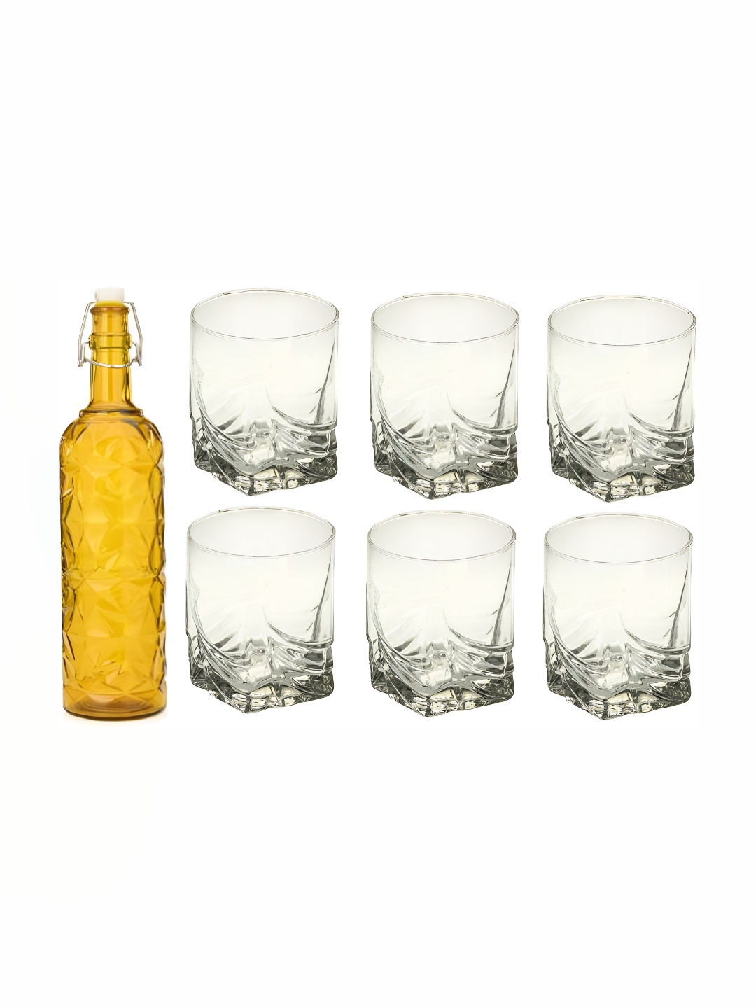 

Afast Yellow & Transparent 7 Pieces Whisky Glasses & Bottle