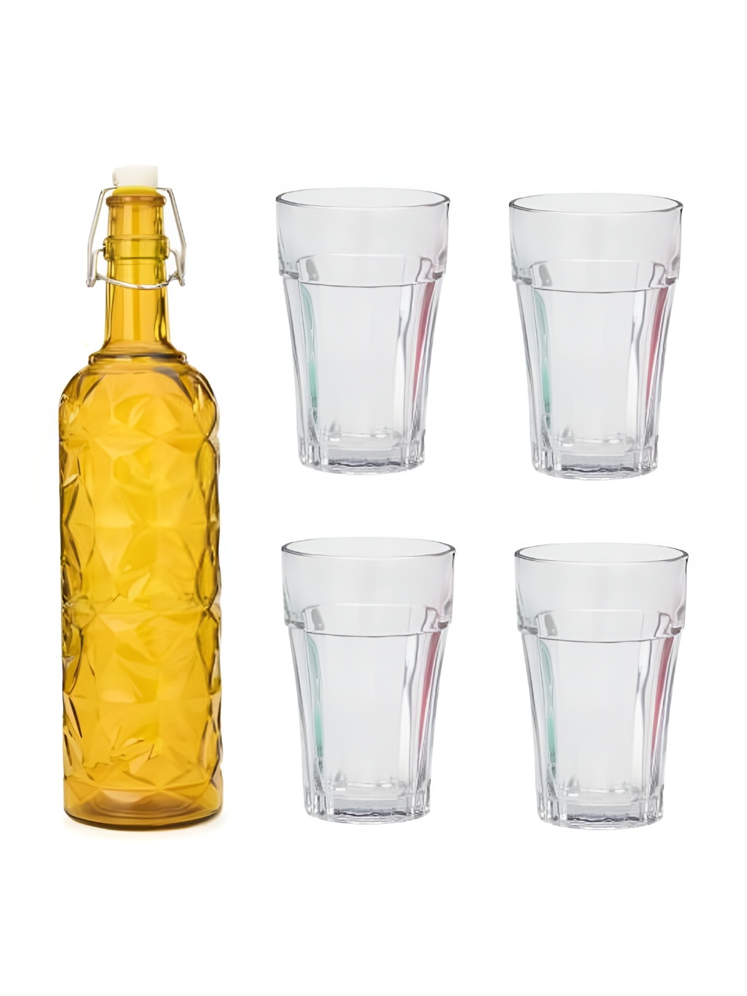 

Afast Yellow & Transparent 5 Pieces Water Or Juice Glasses With Water Bottle