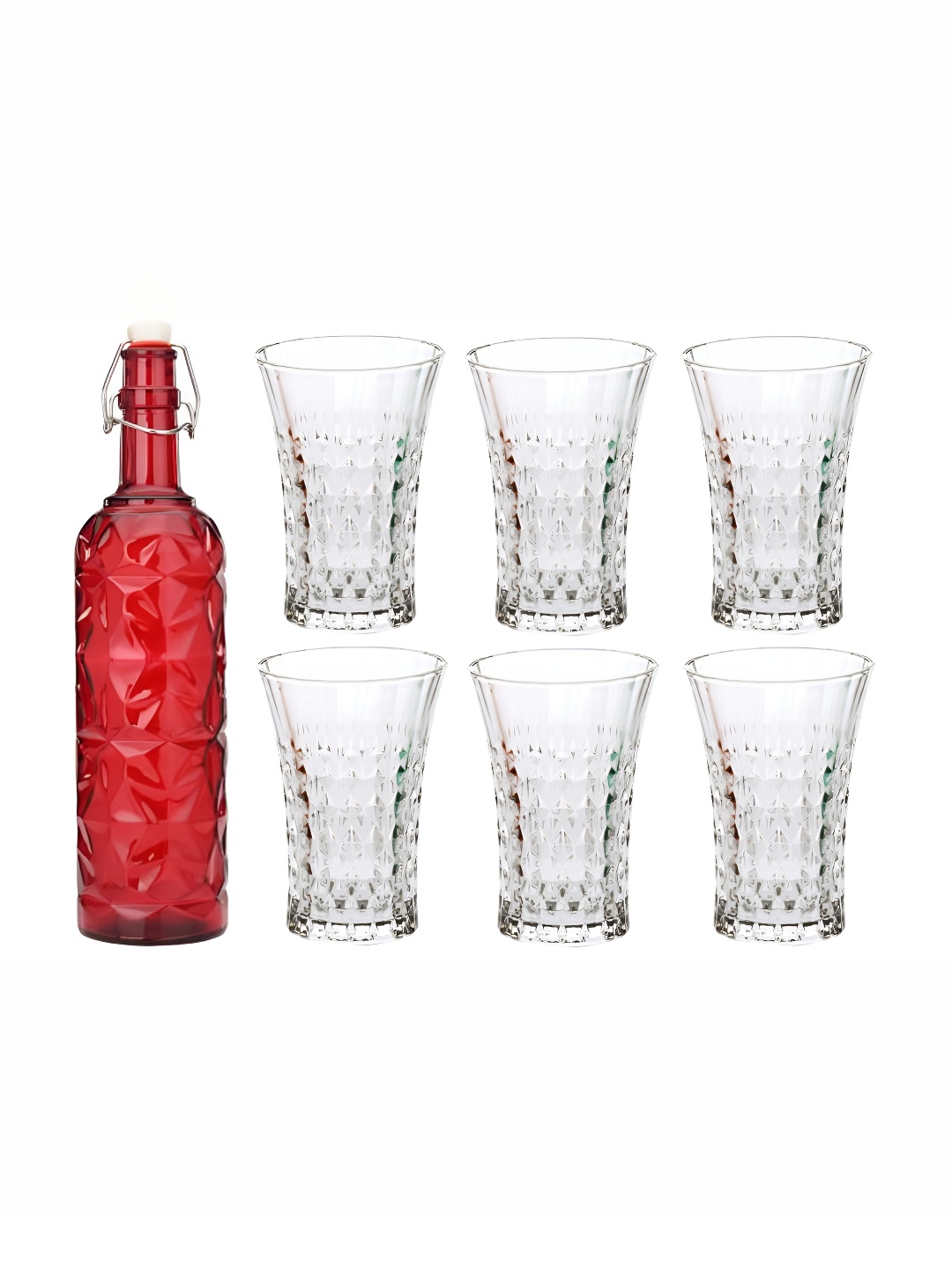 

Afast Red & Transparent 7 Pieces Water Or Juice Glasses & Bottle