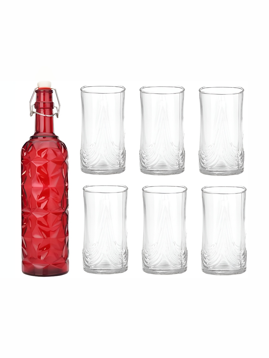 

Afast Red & Transparent 7 Pieces Water Or Juice Glasses & Bottle