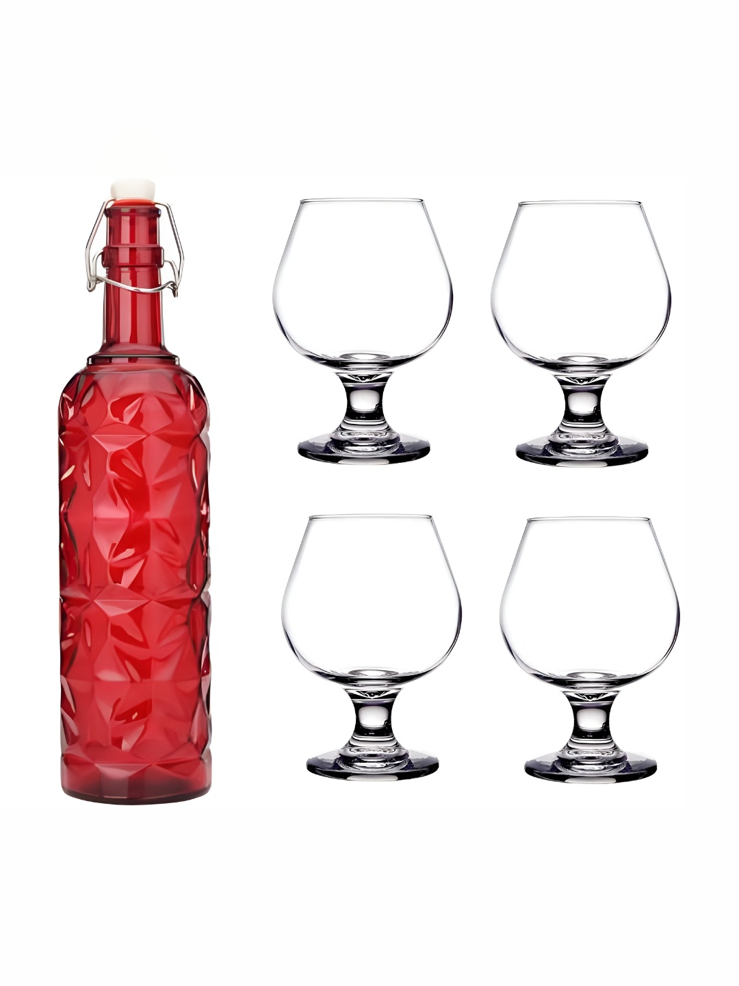 

Afast Red & Transparent 5 Pieces Glasses With Water Bottle Set