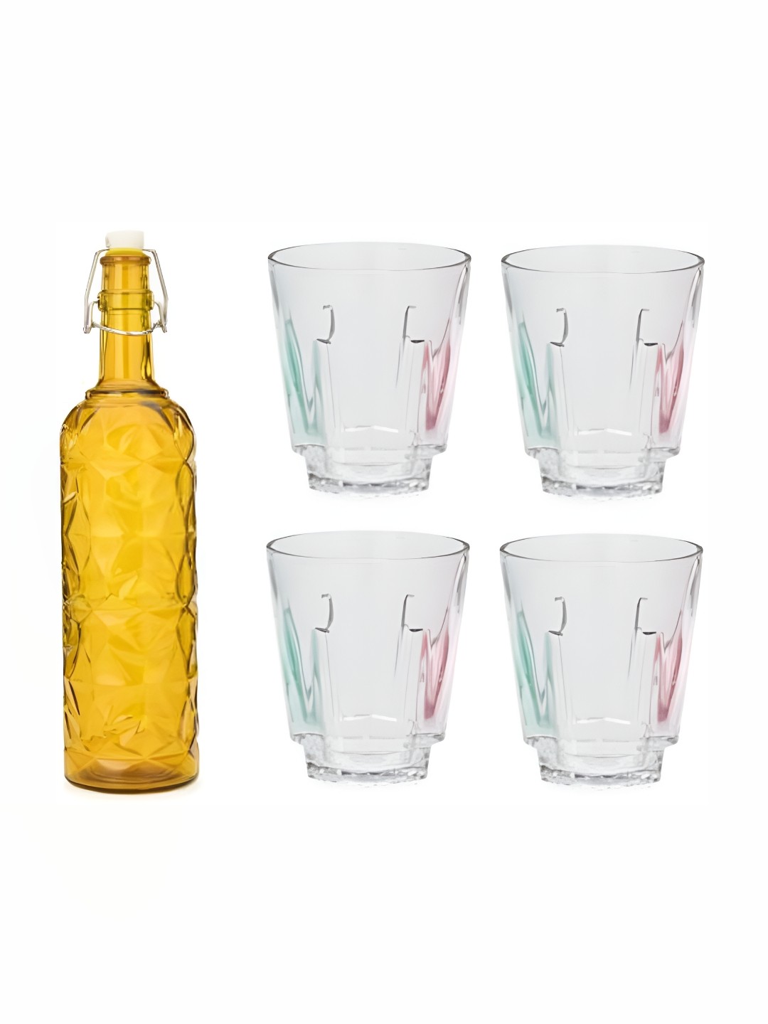 

Afast Yellow & Transparent 5 Pieces Textured Water Bottle With Glasses Set