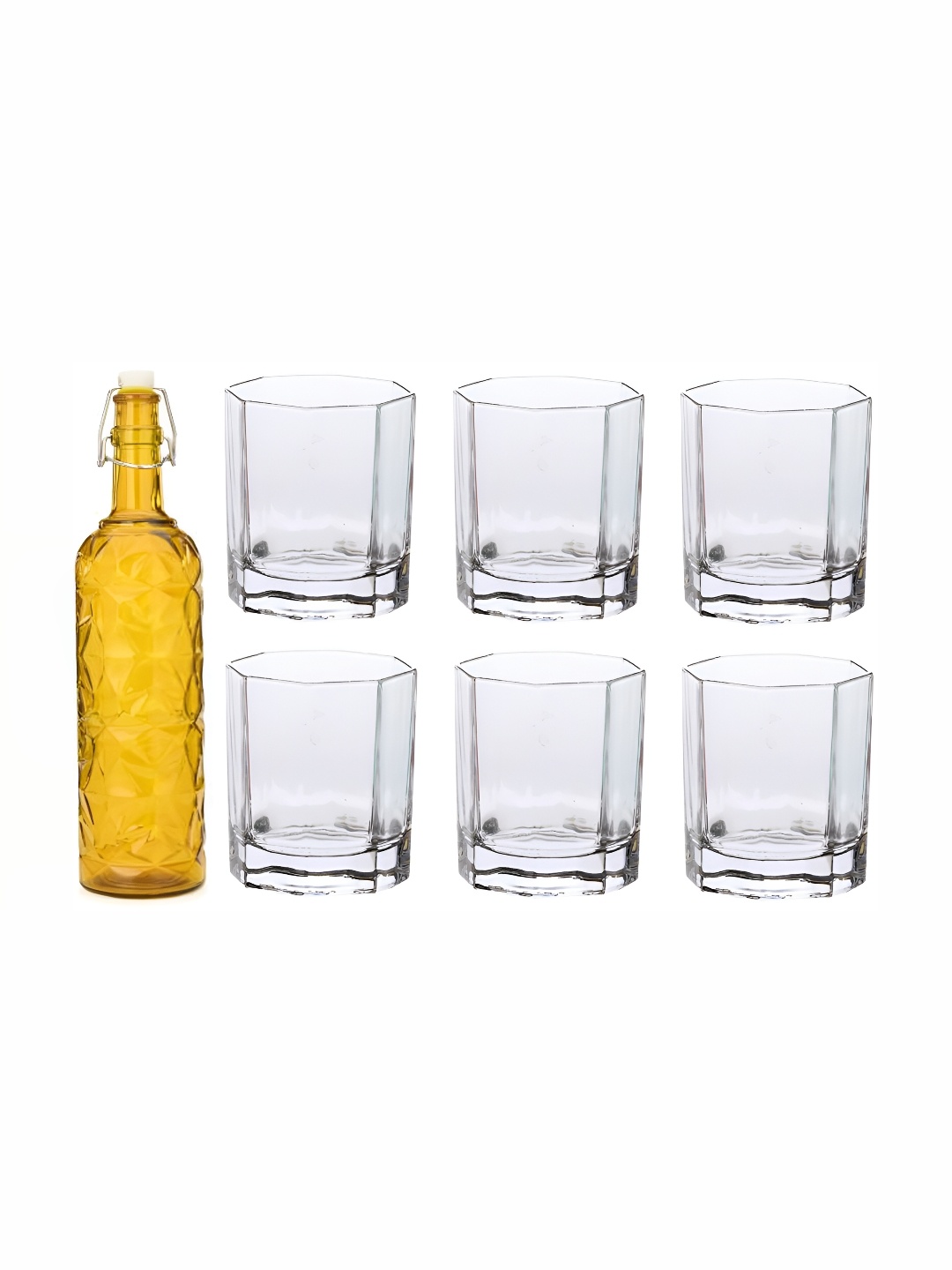

Afast Yellow & Transparent 7 Pieces Water Or Juice Glasses & Bottle