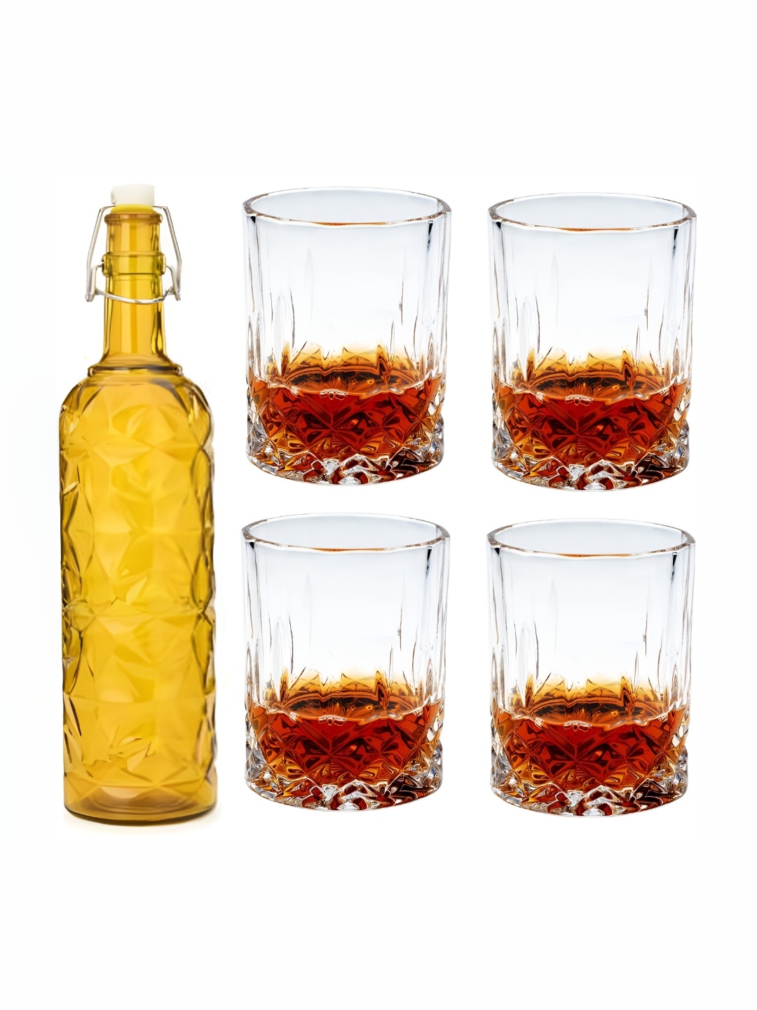 

Afast Yellow Transparent 5 Pieces Textured Water Bottle With Glasses Set