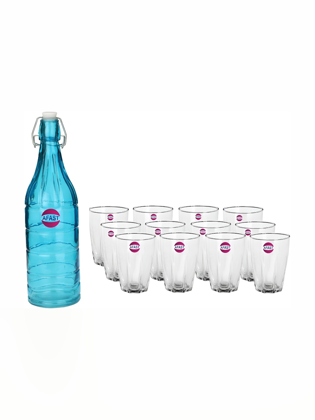 

Afast Blue & Transparent 13 Pieces Textured Water Bottle With Glasses Set