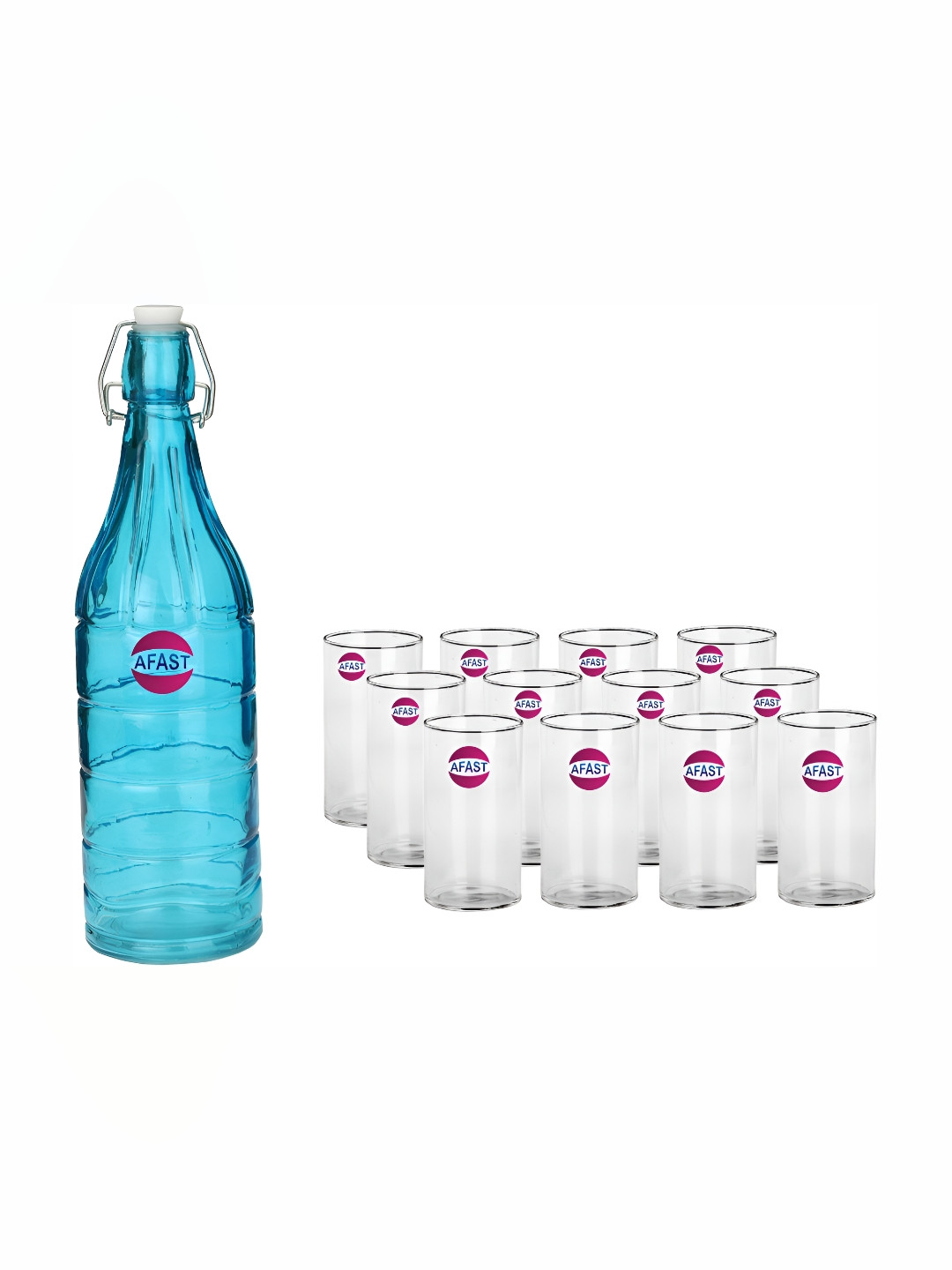 

Afast Blue & Transparent 13 Pieces Glasses With Water Bottle Set