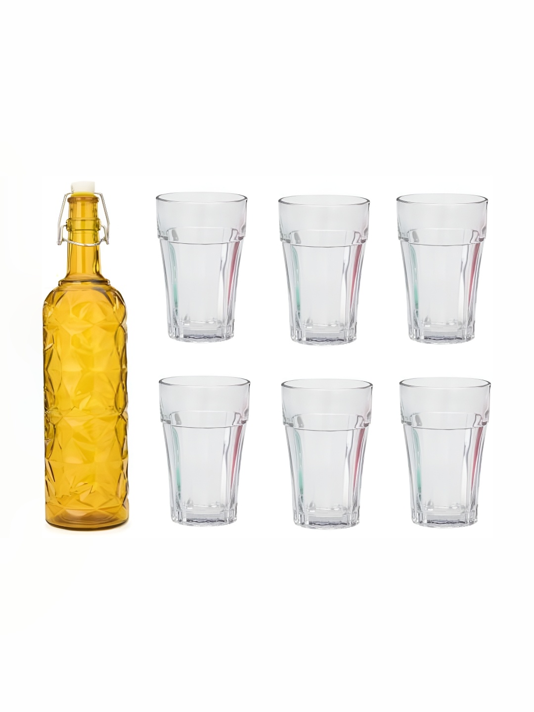 

Afast Yellow & Transparent 7 Pieces Water Or Juice Glasses & Bottle