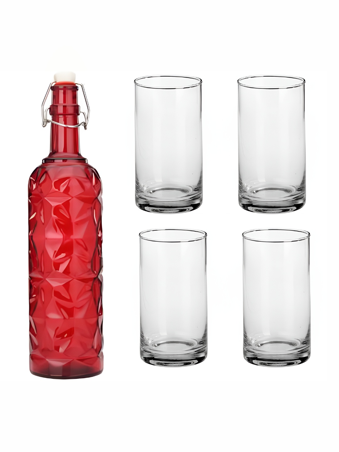 

Afast Red & Transparent 5 Pieces Water Or Juice Glasses & Bottle