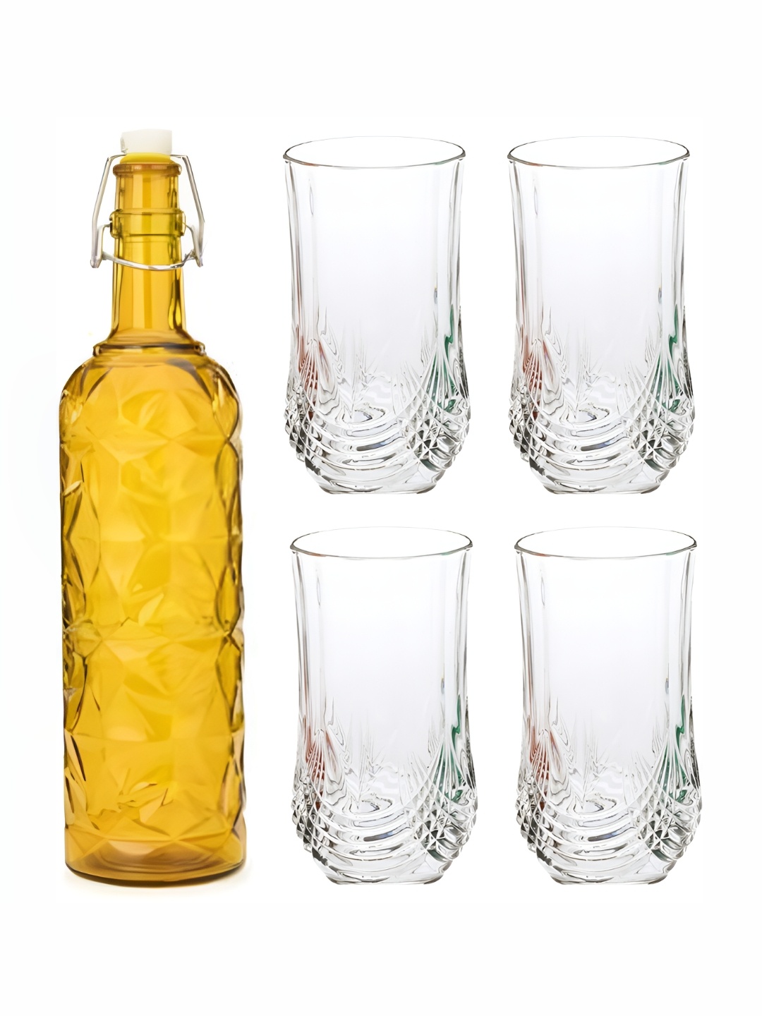 

Afast Yellow & Transparent 5 Pieces Water Or Juice Glasses & Bottle