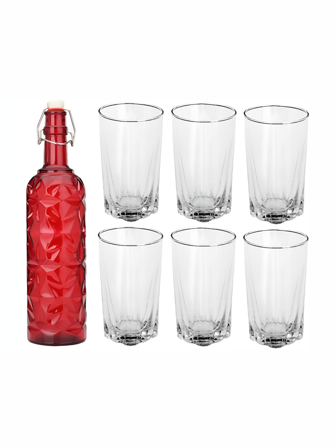 

Afast Red & Transparent 7 Pieces Water Or Juice Glasses With Water Bottle