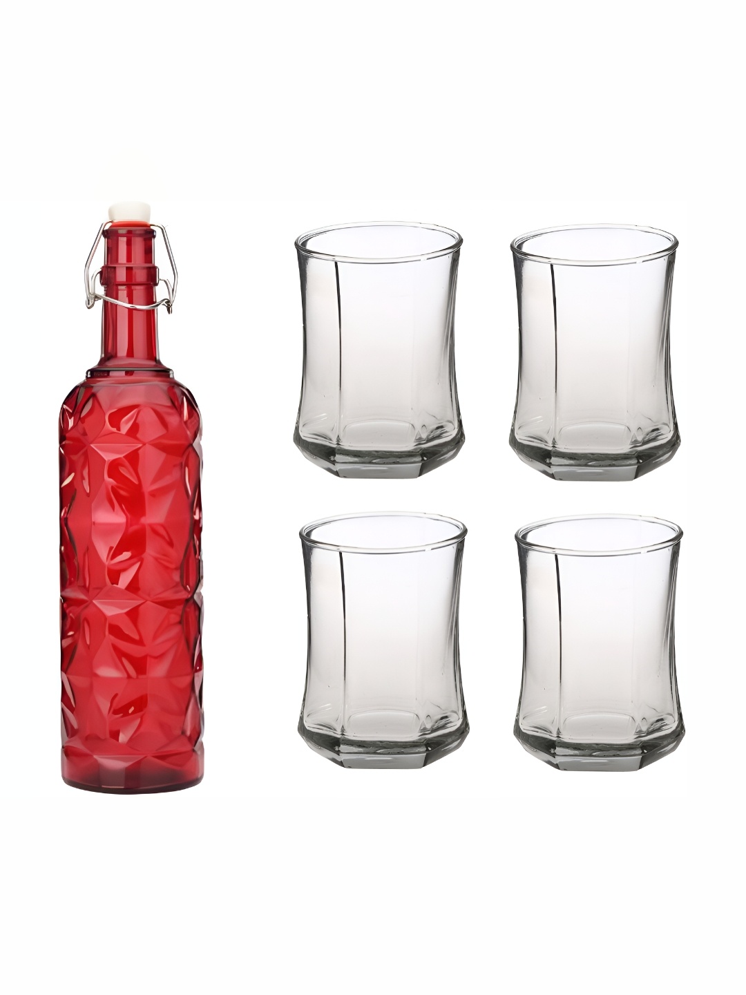 

Afast Red & Transparent 5 Pieces Glasses With Water Bottle Set