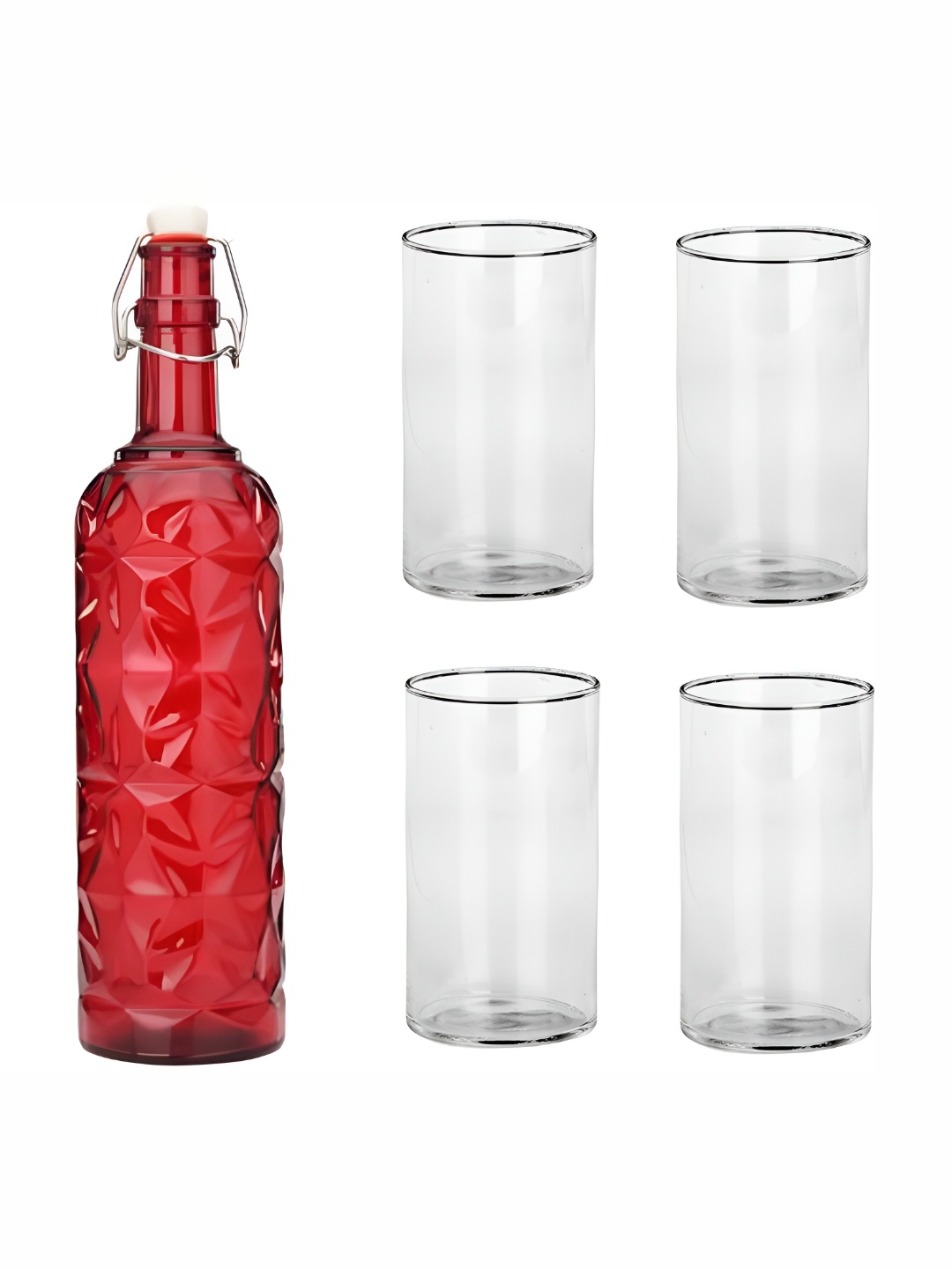 

Afast Red & Transparent 5 Pieces Glass Whisky Glasses With Water Bottle Set 230 ml