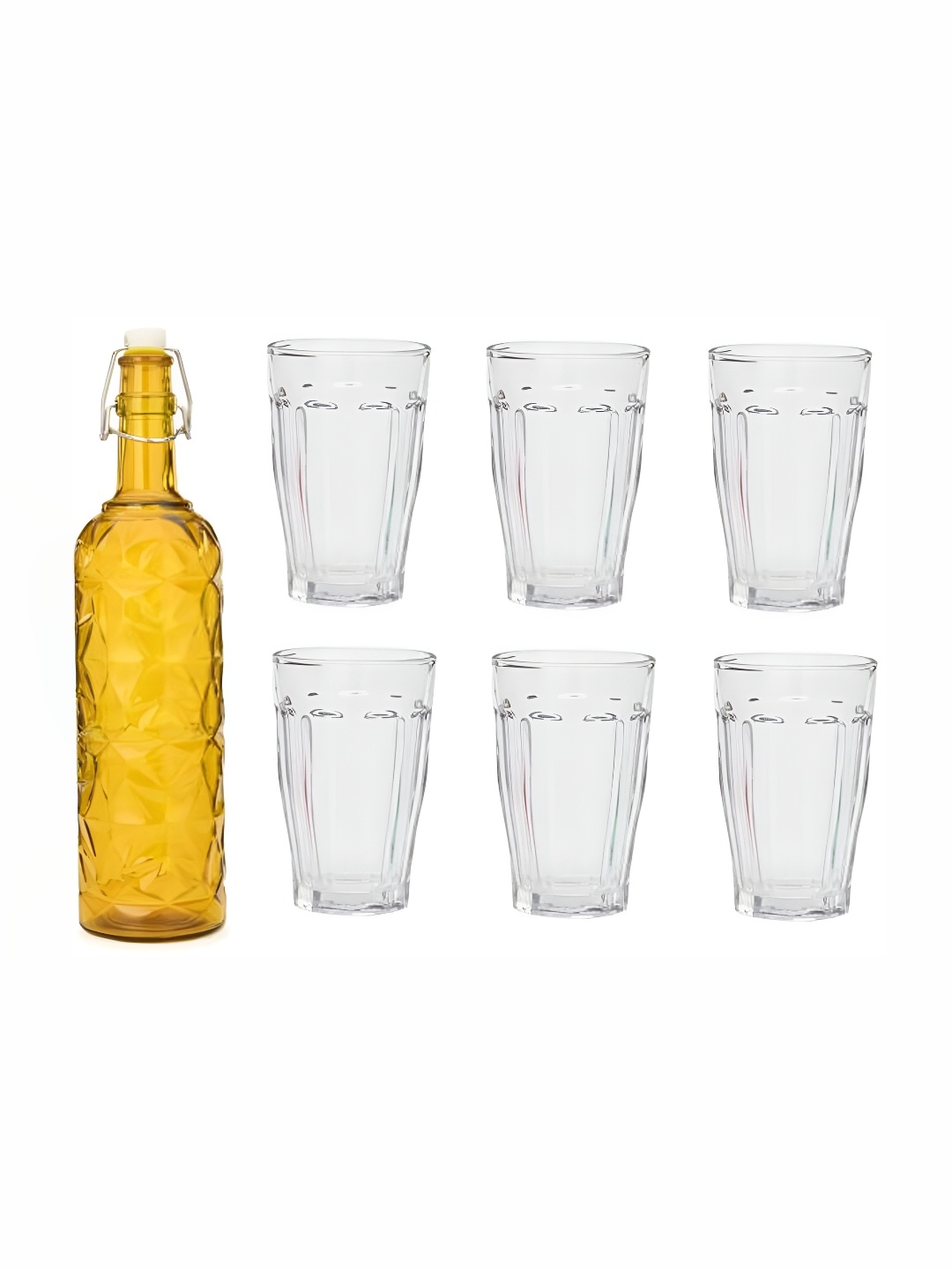 

Afast Yellow & Transparent 7 Pieces Water Or Juice Glasses & Bottle