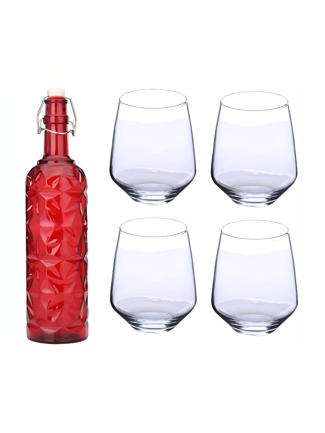 

Afast Red & Transparent 5 Pieces Glasses With Water Bottle