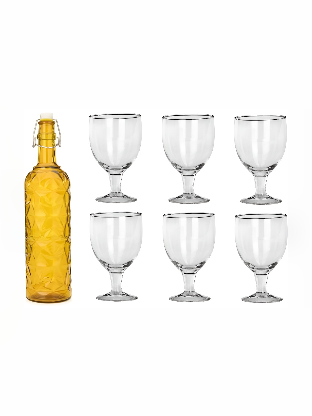 

Afast Yellow & Transparent 7 Pieces Wine Glasses & Bottle
