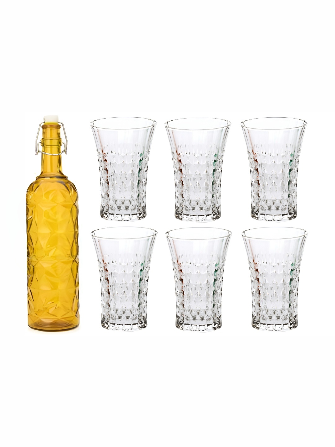 

Afast Yellow & Transparent 7 Pieces Juice Glasses with 1 Bottle