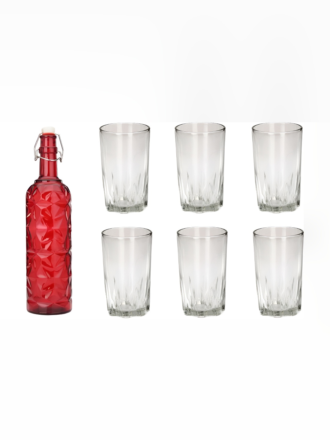 

Afast Red & Transparent 7 Pieces Glasses With Water Bottle Set