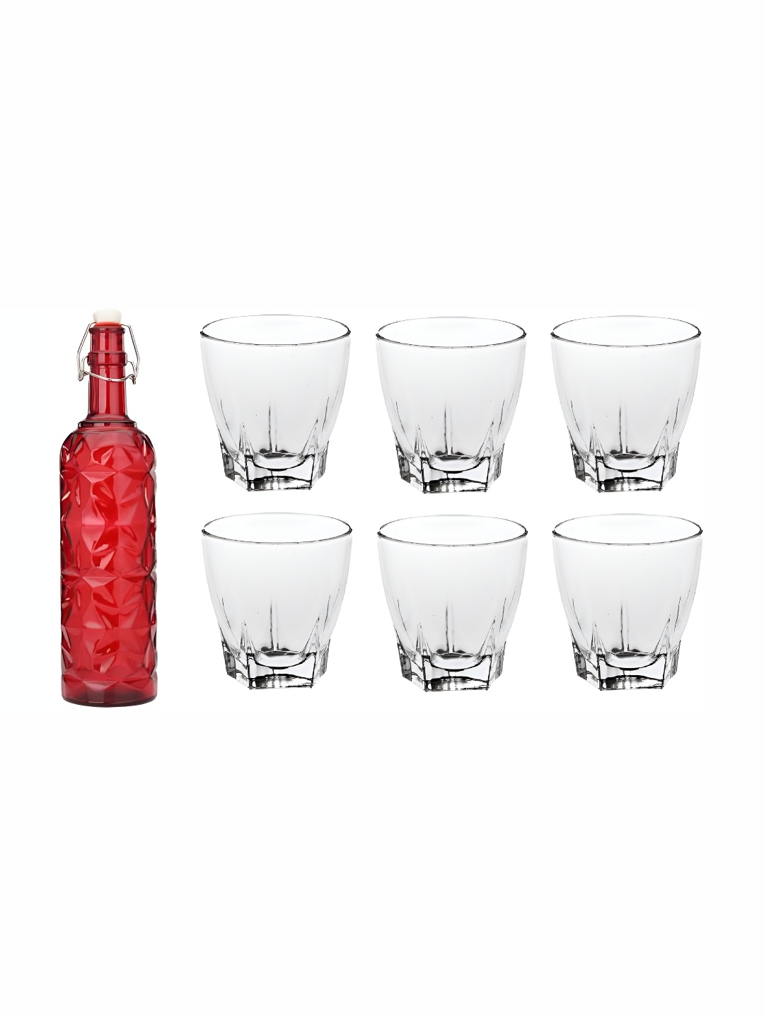 

Afast Red & Transparent 7 Pieces Glasses With Water Bottle Set