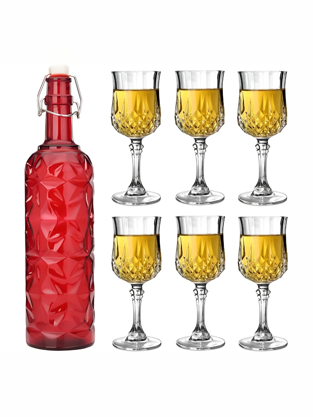 

Afast Red & Transparent 7 Pieces Glasses With Water Bottle Set