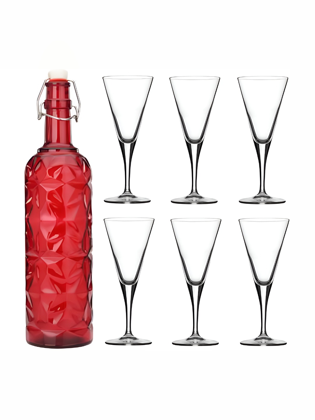 

Afast Red & Transparent 7 Pieces Wine Glasses With Water Bottle