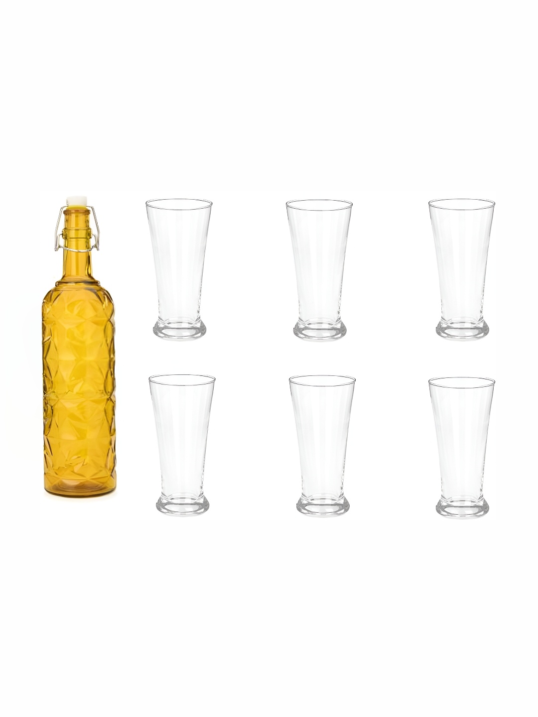 

Afast Yellow & Transparent 7 Pieces Water or Juice Glasses With Water Bottle