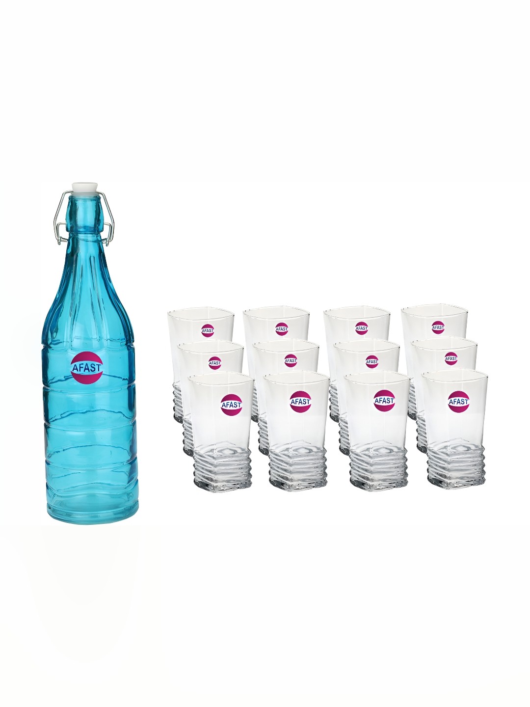 

Afast Blue & Transparent 13 Pieces Glasses With Water Bottle Set