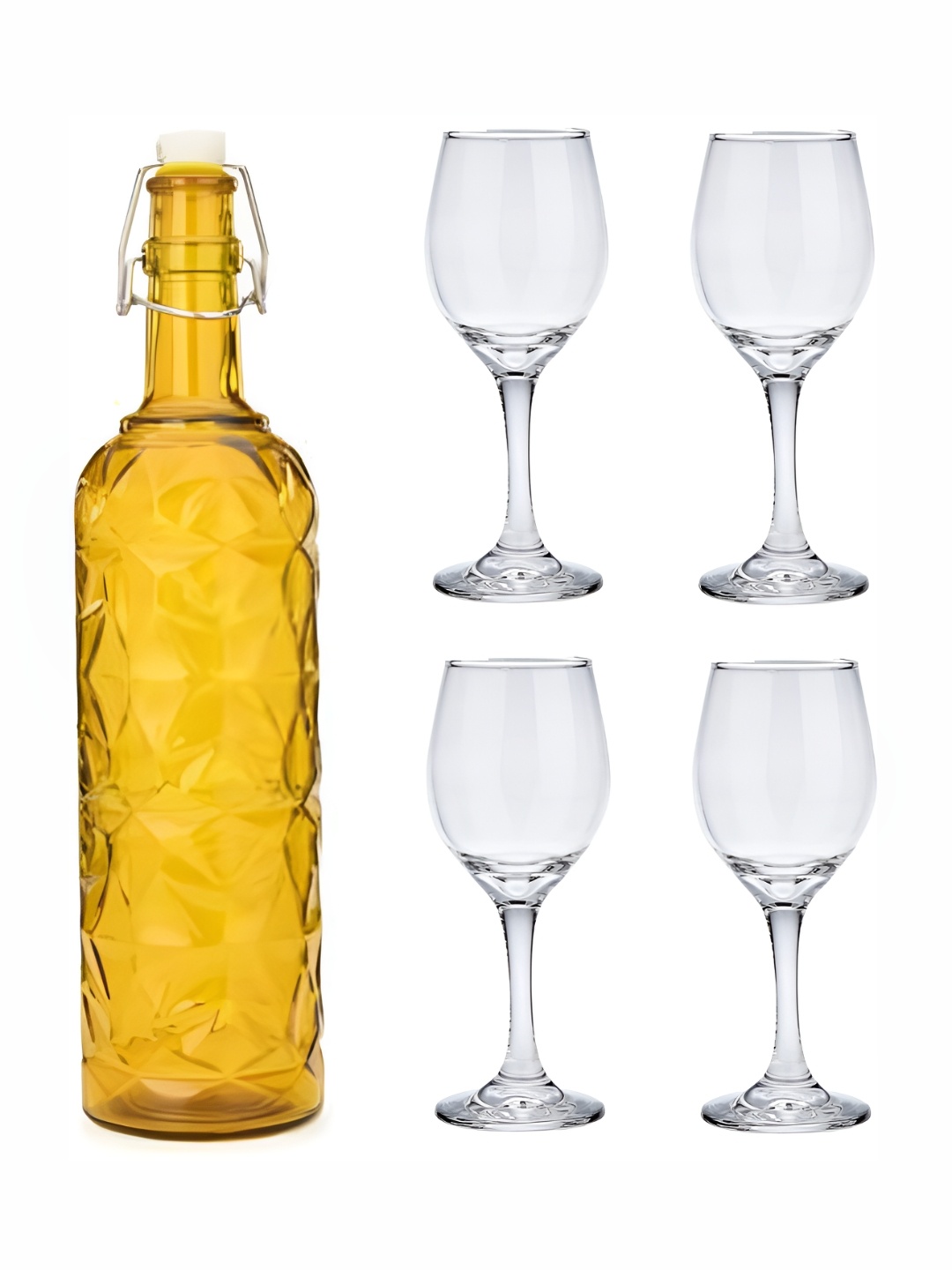 

Afast Yellow & Transparent 5 Pieces Wine Glasses With Water Bottle