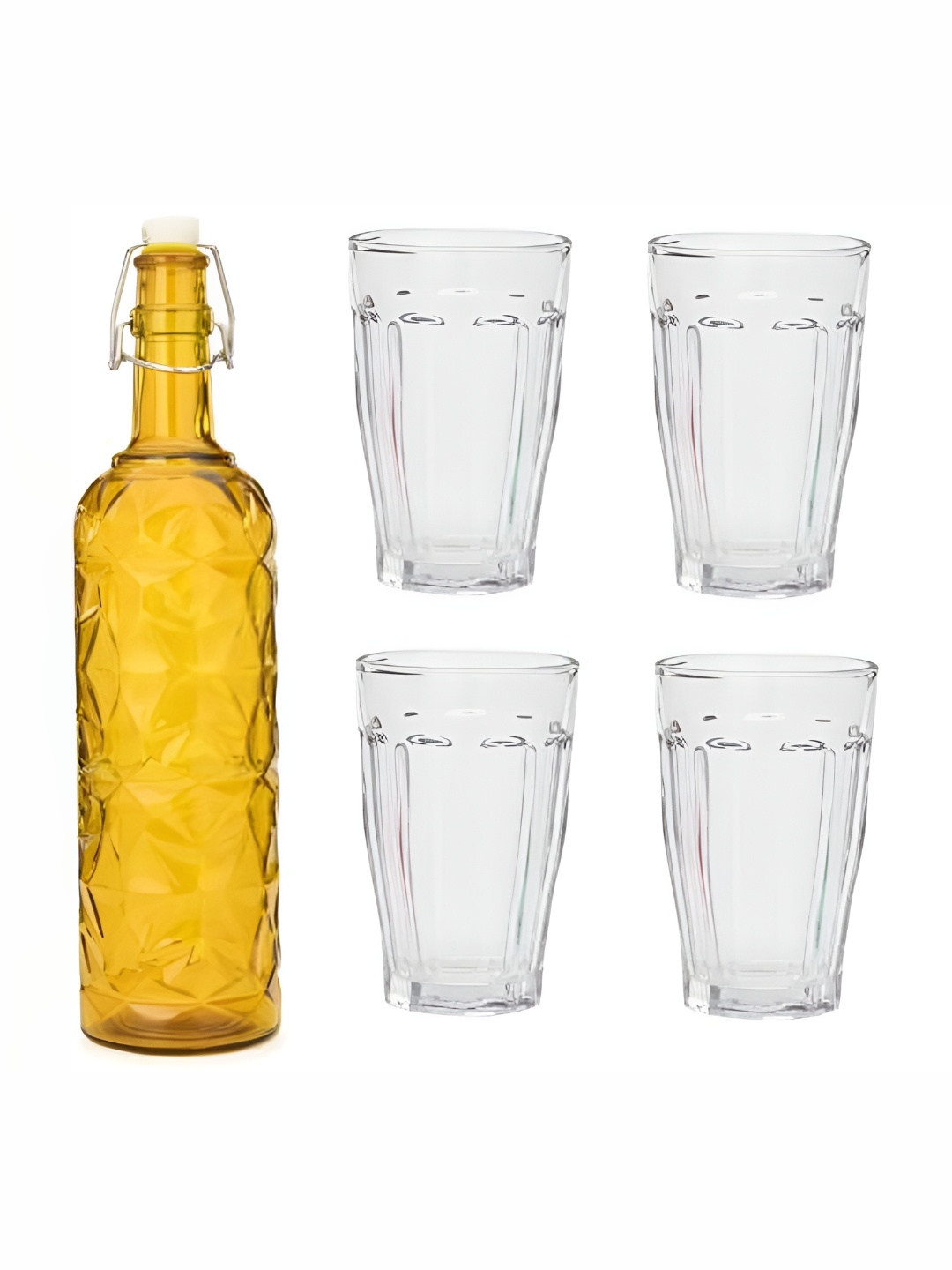 

Afast Yellow & Transparent 5 Pieces Textured Glasses With Water Bottle Set