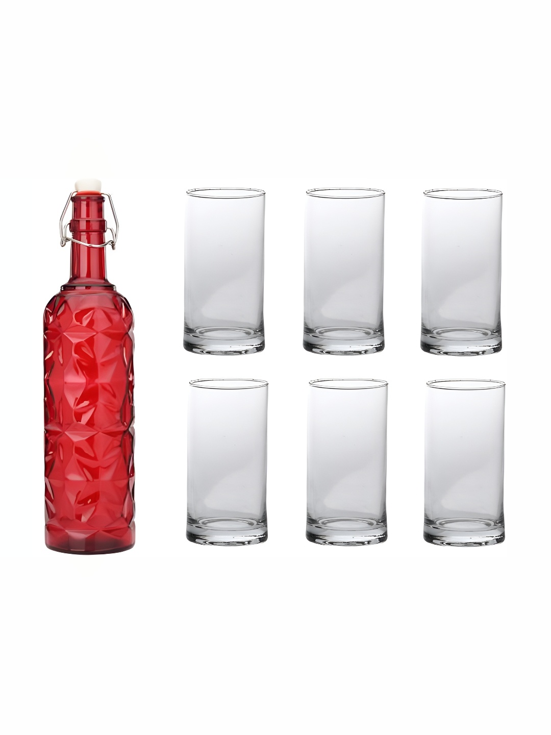 

Afast Red & Transparent 7 Pieces Glass Water or Juice Glass With Water Bottle Set 1 Ltr