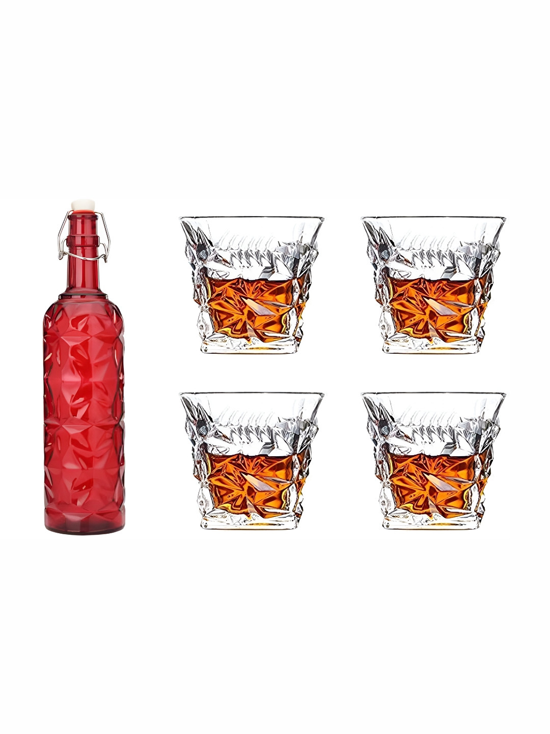 

Afast Red & Transparent 5 Pieces Glasses With Water Bottle