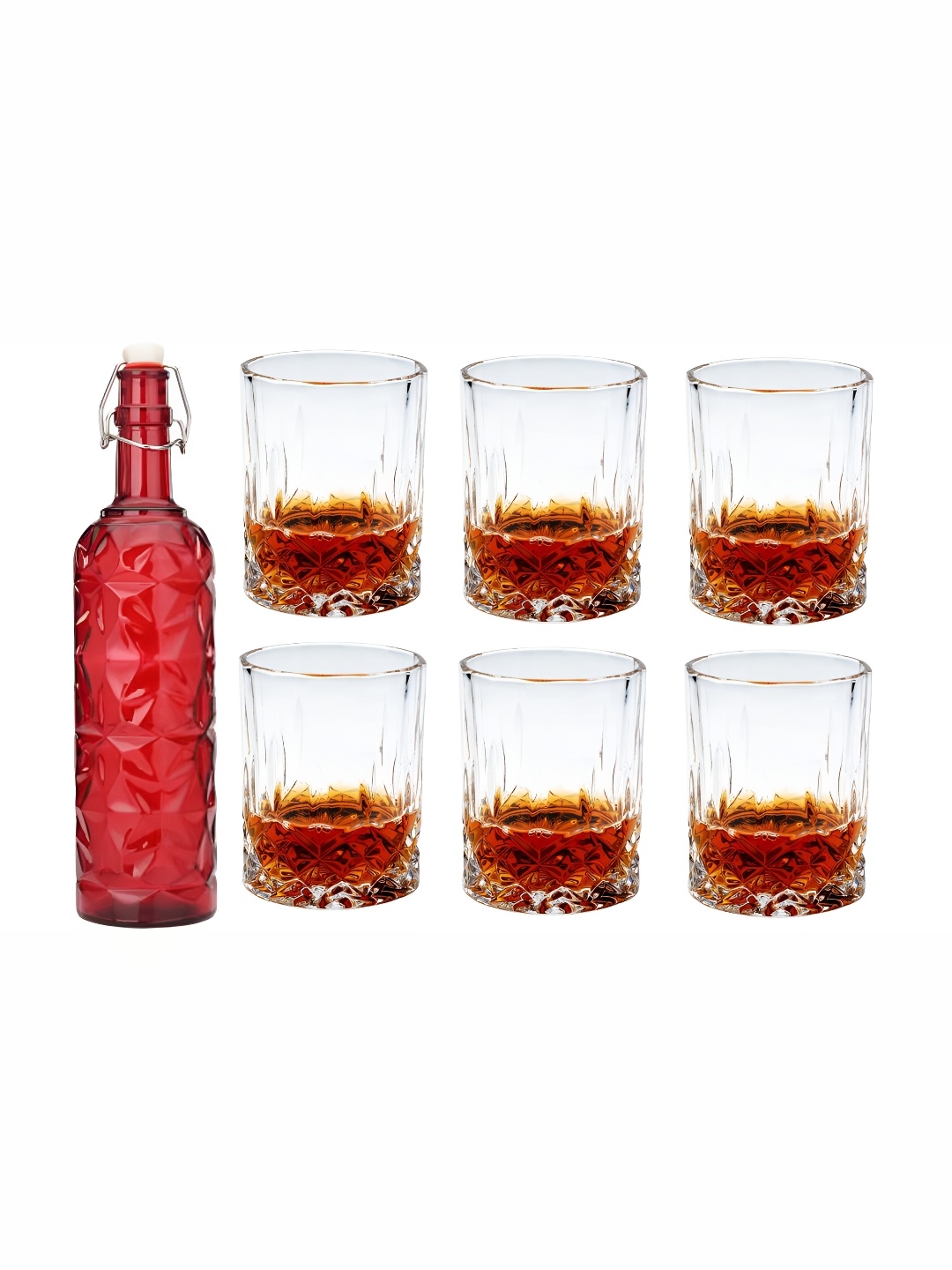 

Afast Red & Transparent 7 Pieces Glasses With Water Bottle Set