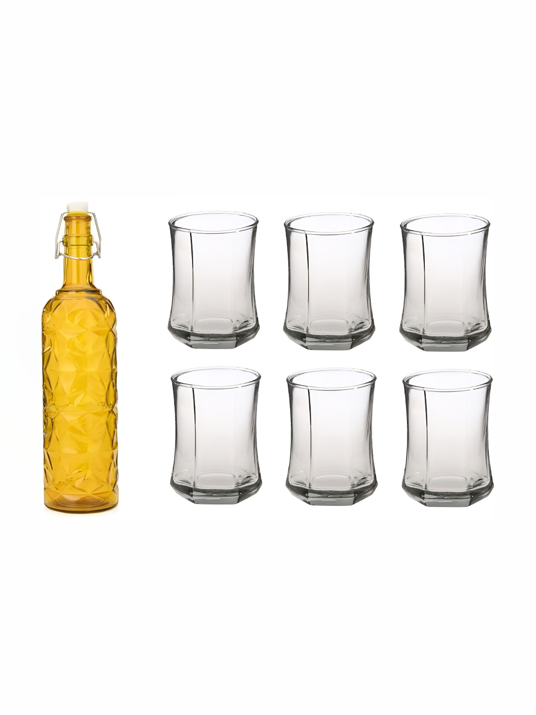 

Afast Yellow & Transparent 7 Pieces Textured Glasses With Water Bottle Set