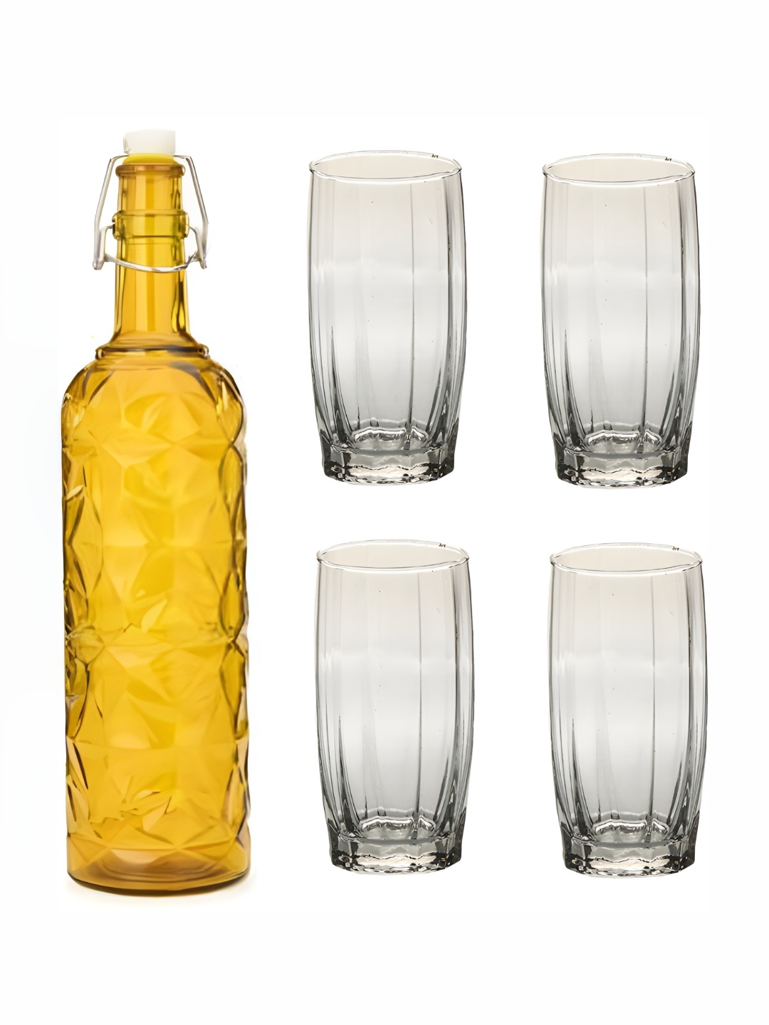 

Afast Yellow & Transparent 5 Pieces Textured Glasses With Water Bottle Set