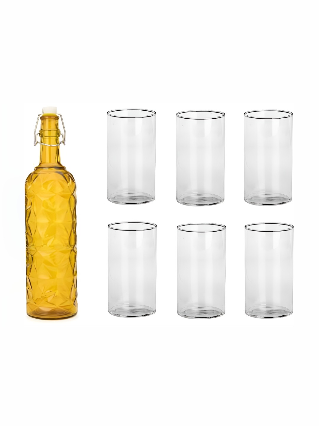 

Afast Yellow Transparent 7 Pieces Textured Water Bottle With Glasses Set