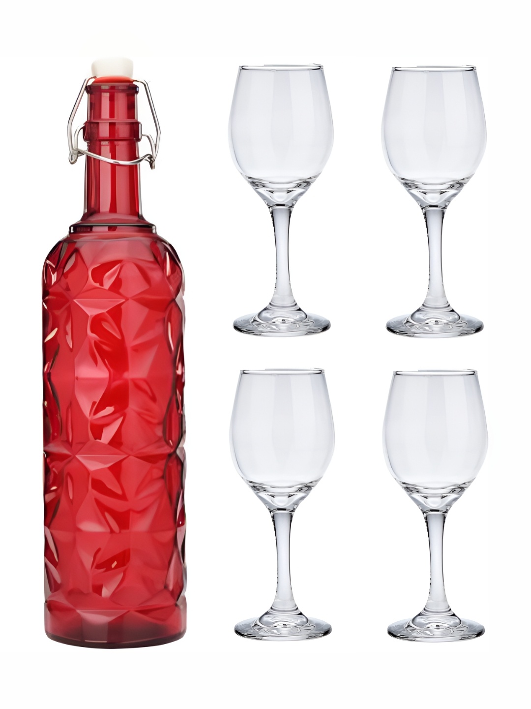 

Afast 5 Pieces Red & Transparent Glasses With Water Bottle Set