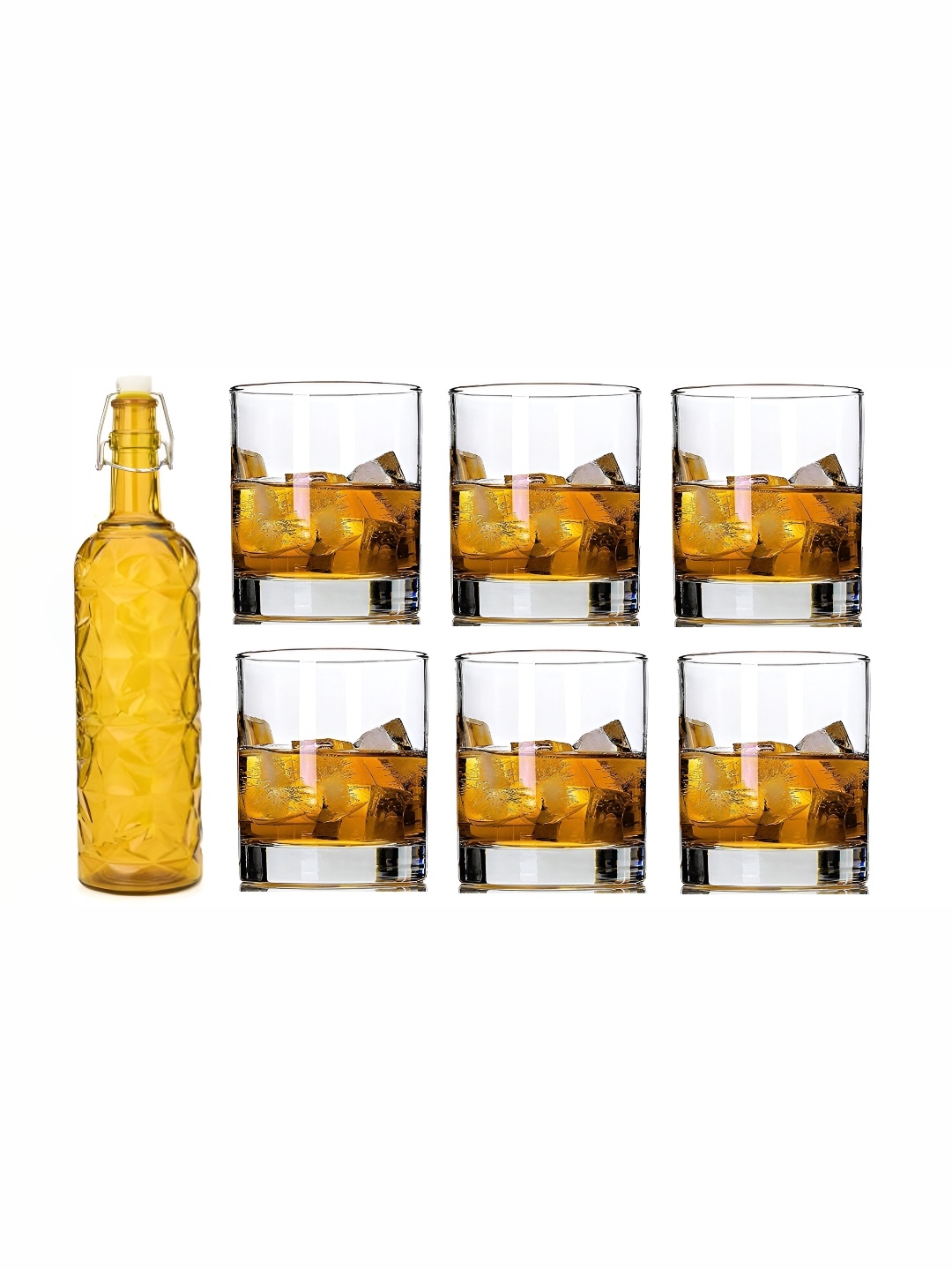 

Afast Yellow & Transparent 7 Pieces Whisky Glasses & Bottle