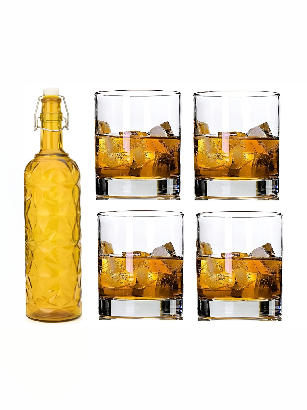 

Afast Yellow Transparent 5 Pieces Textured Water Bottle With Glasses Set