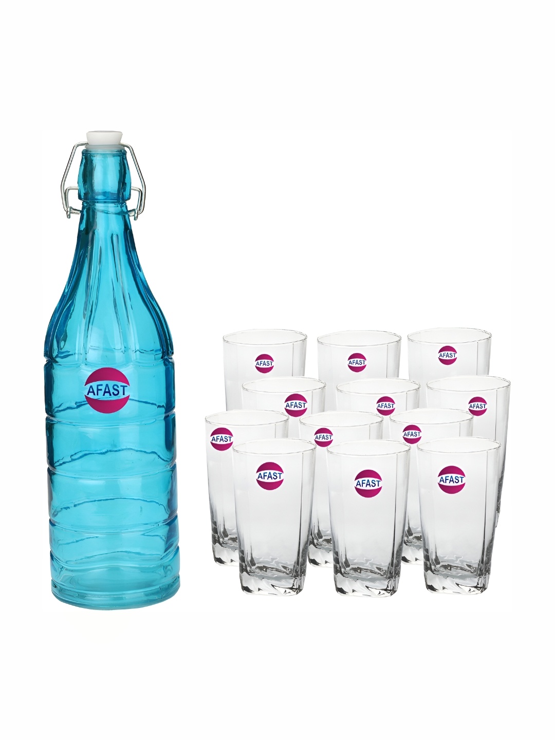 

Afast Blue Transparent 13 Pieces Textured Water Bottle With Glasses Set
